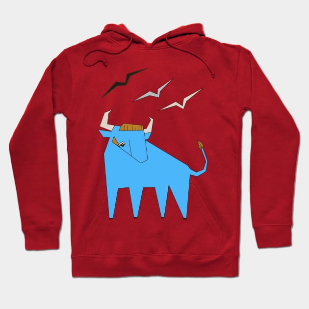 Geometric Bull with Birds Hoodie by ErinaBDesigns